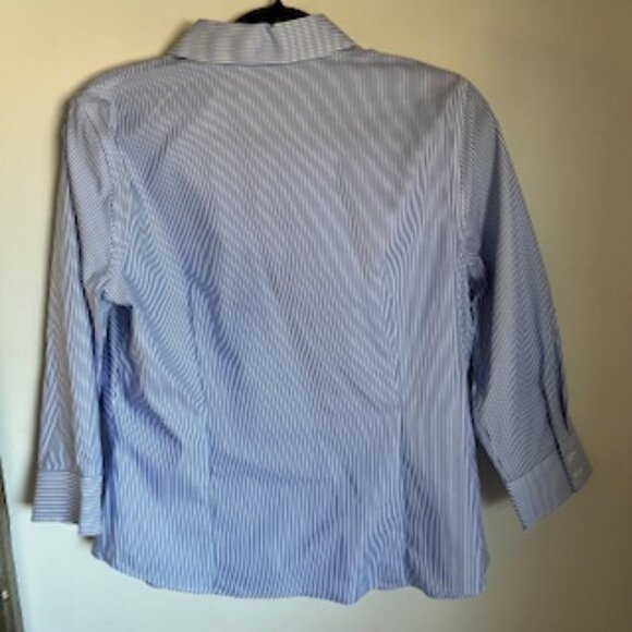 Anne Klein Blue Striped Button Down Shirt - Picture 2 of 9